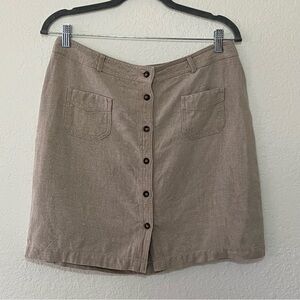 VTG Breeches 100% Linen Button‎ Front Tan / Brown Mini Skirt Women’s Size 14
